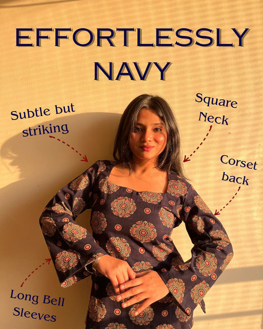 Navy blue square neck kurti