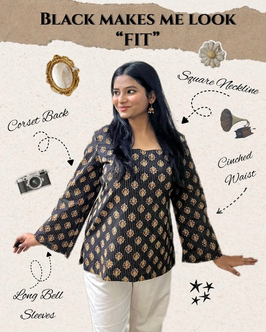 Black Square neck kurti