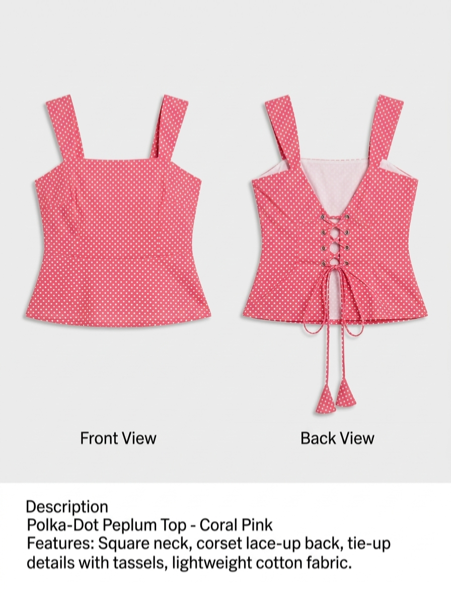 Polka dot peplum top - Coral Pink