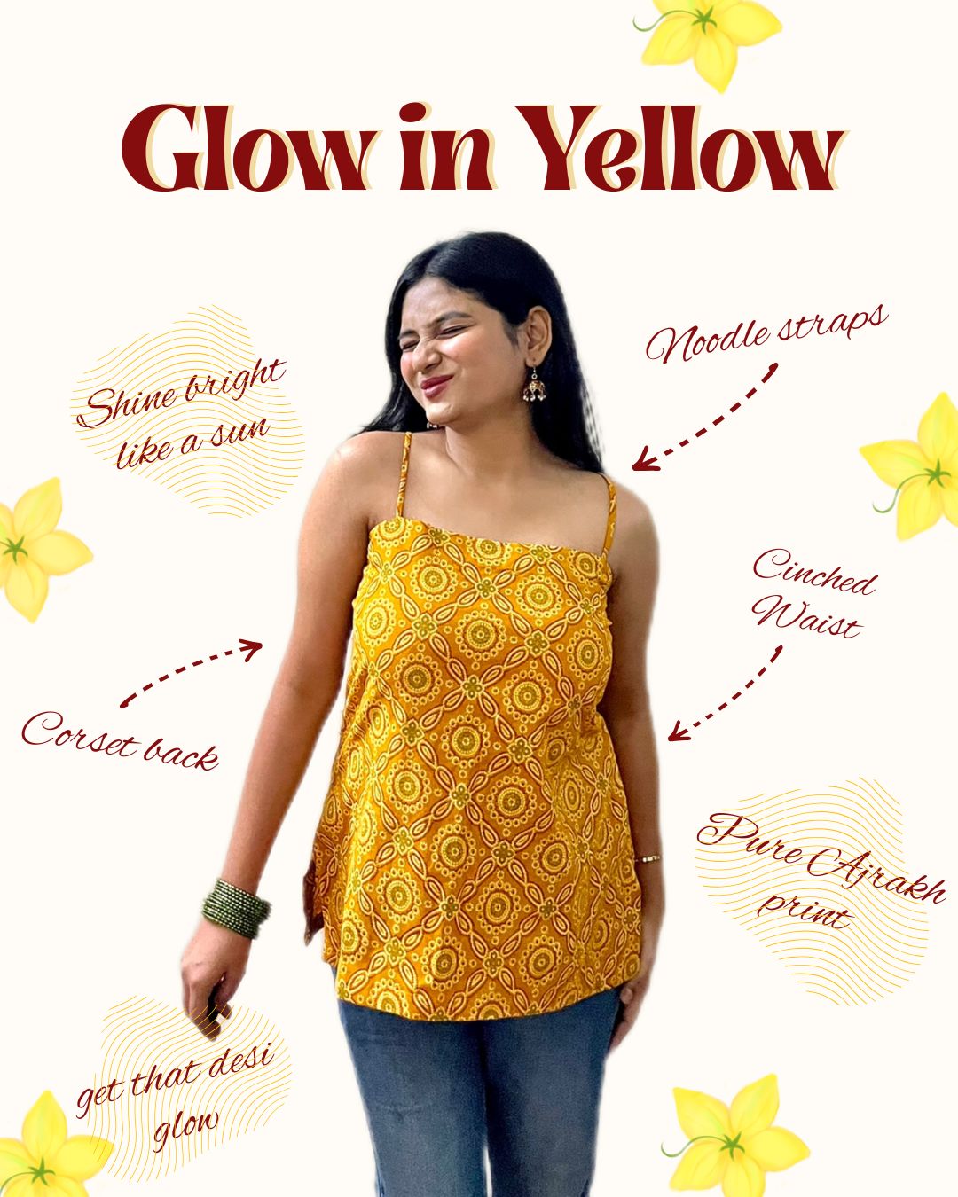 Yellow noodle strap kurti