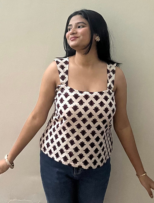 Off White Printed Peplum top