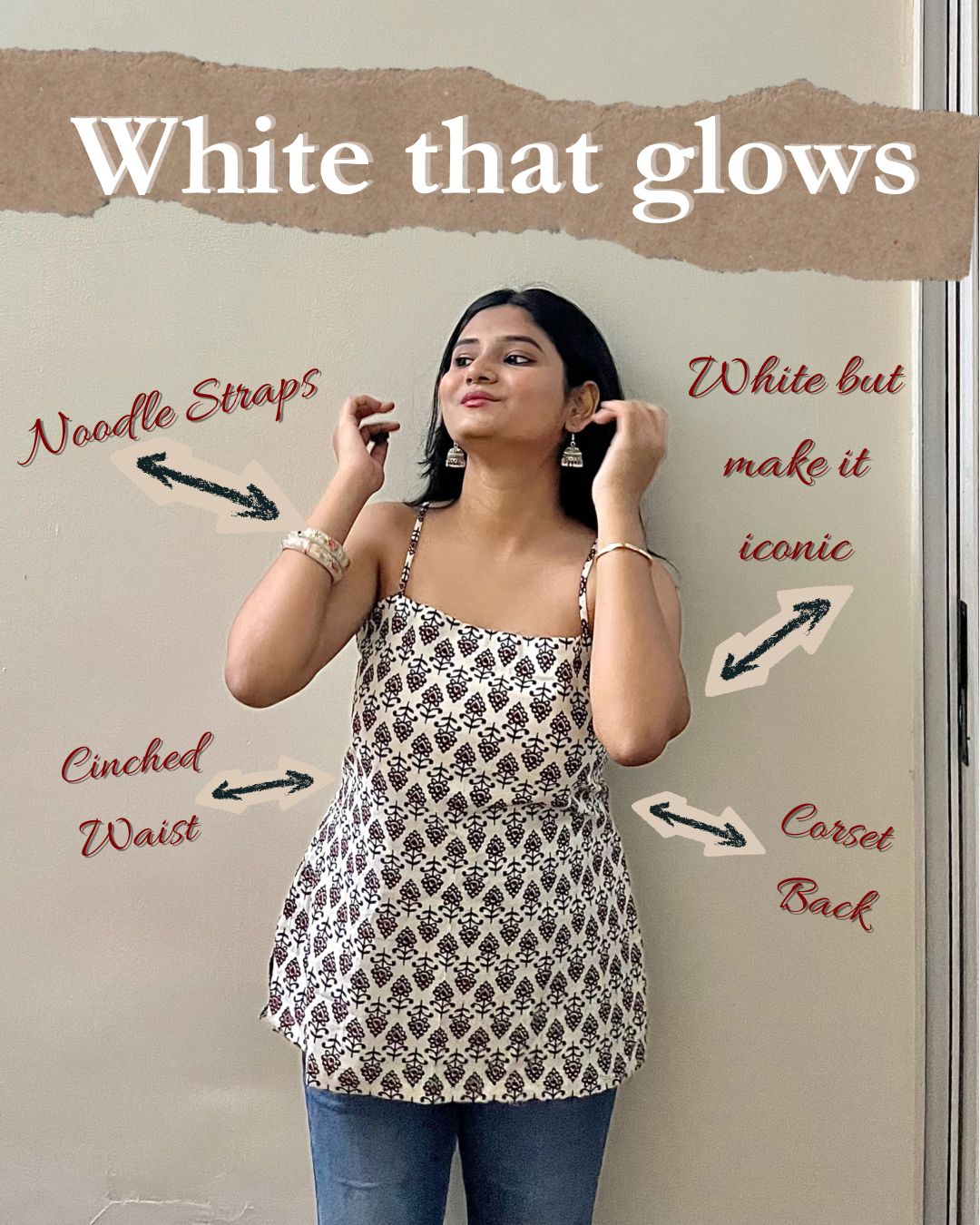 White noodle strap kurti
