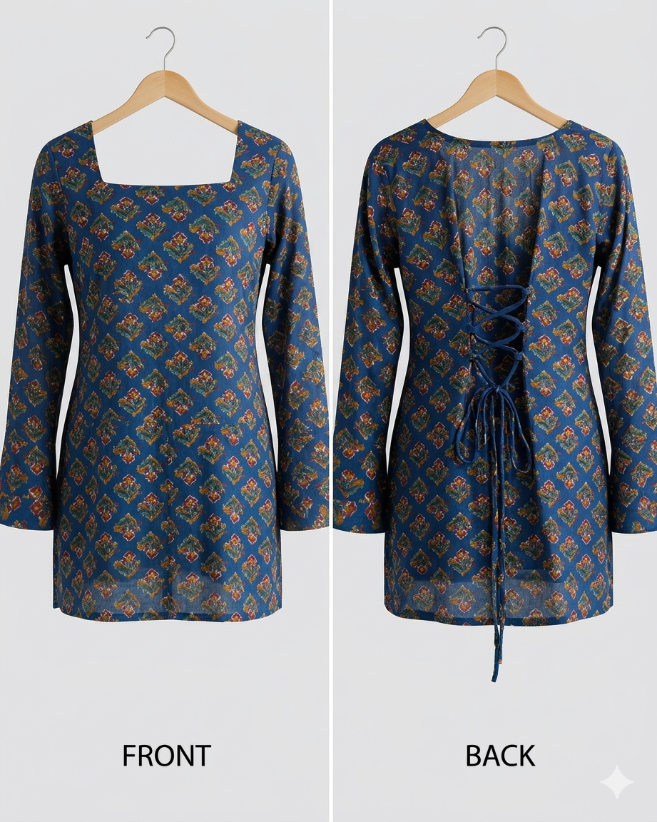 Royal blue square neck kurti