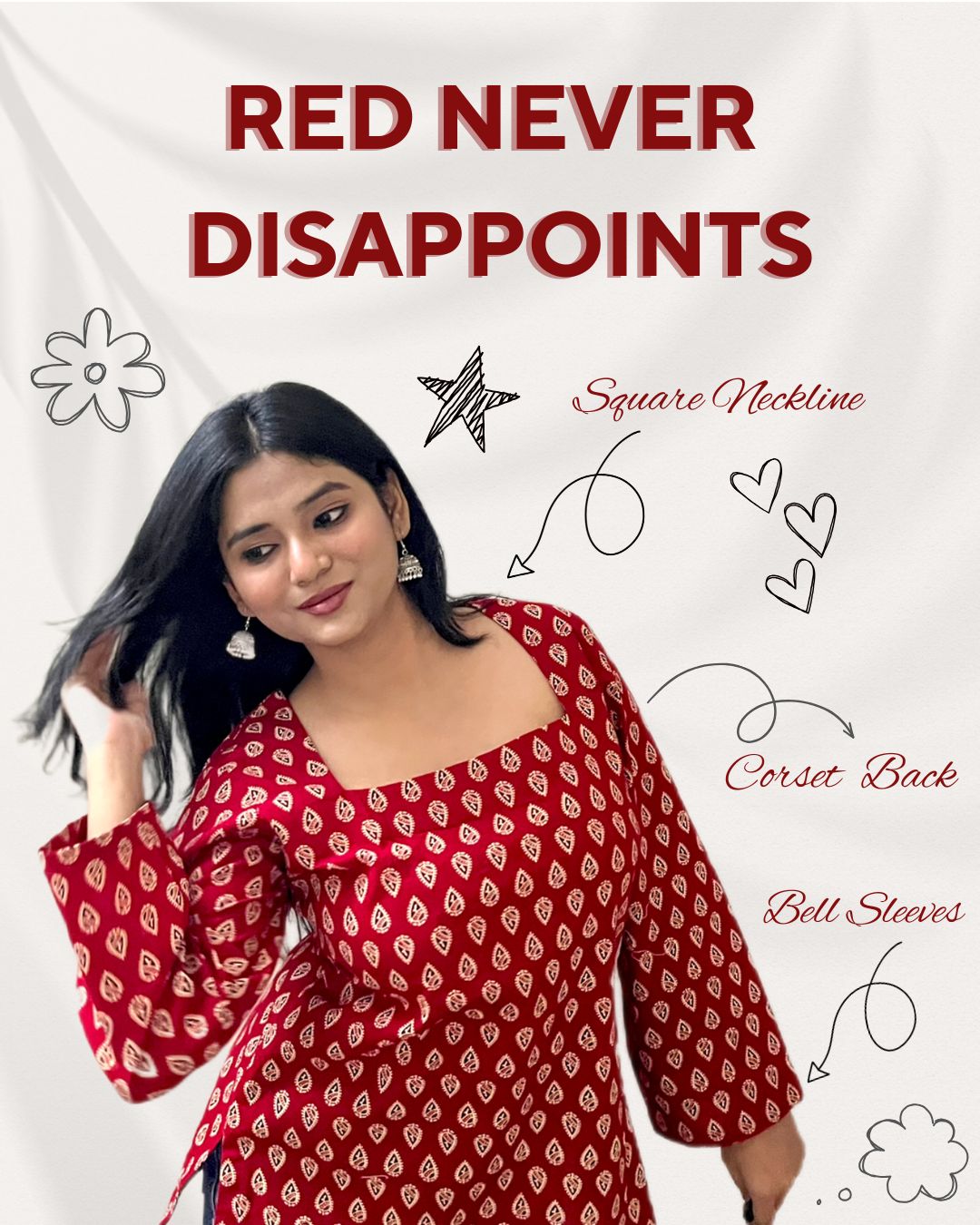 Red Square neck kurti