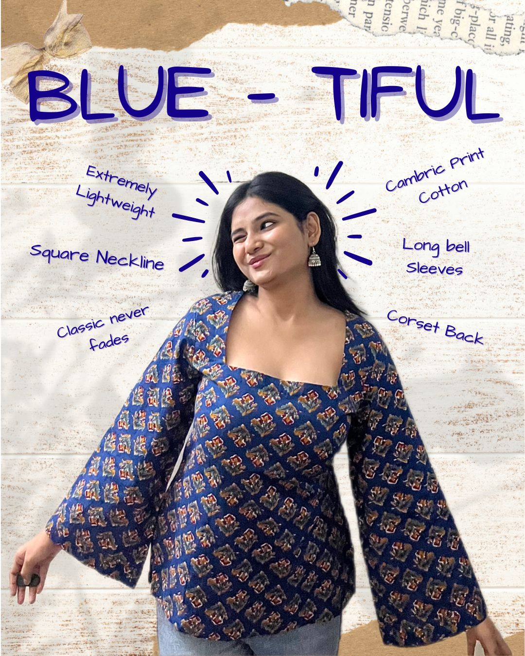 Royal blue square neck kurti