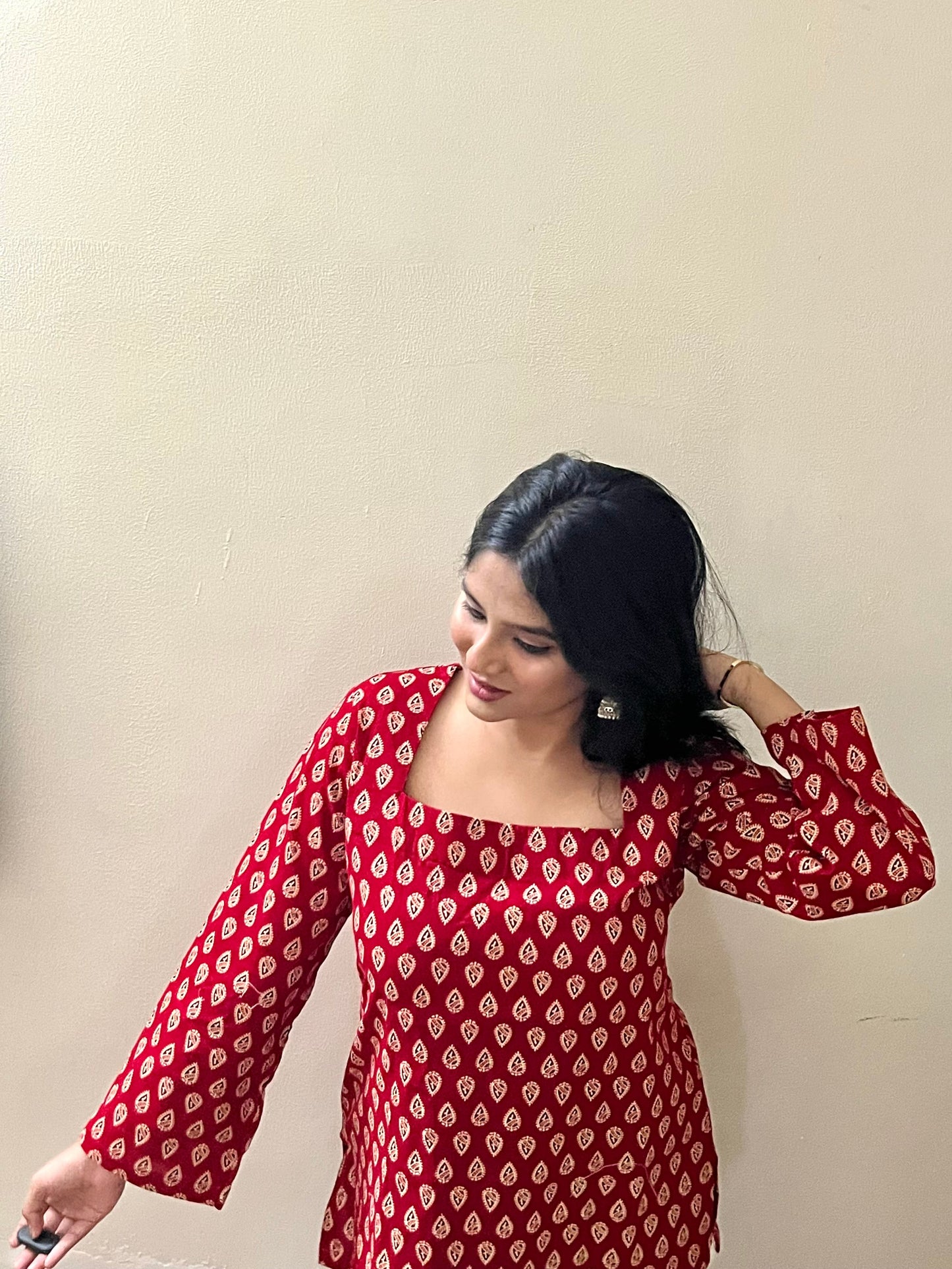 Red Square neck kurti