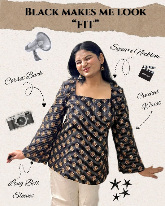 Black Square neck kurti
