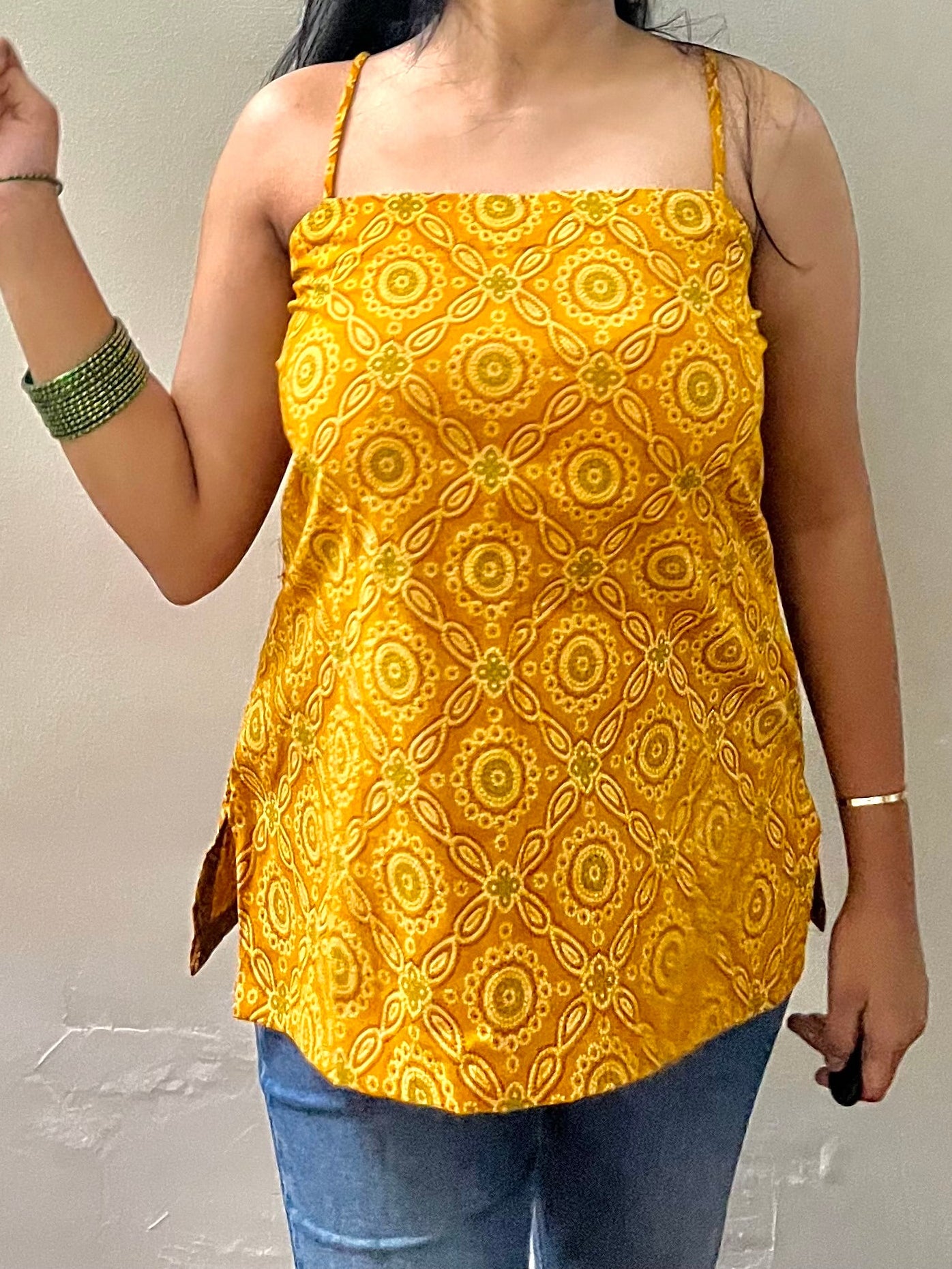 Yellow noodle strap kurti