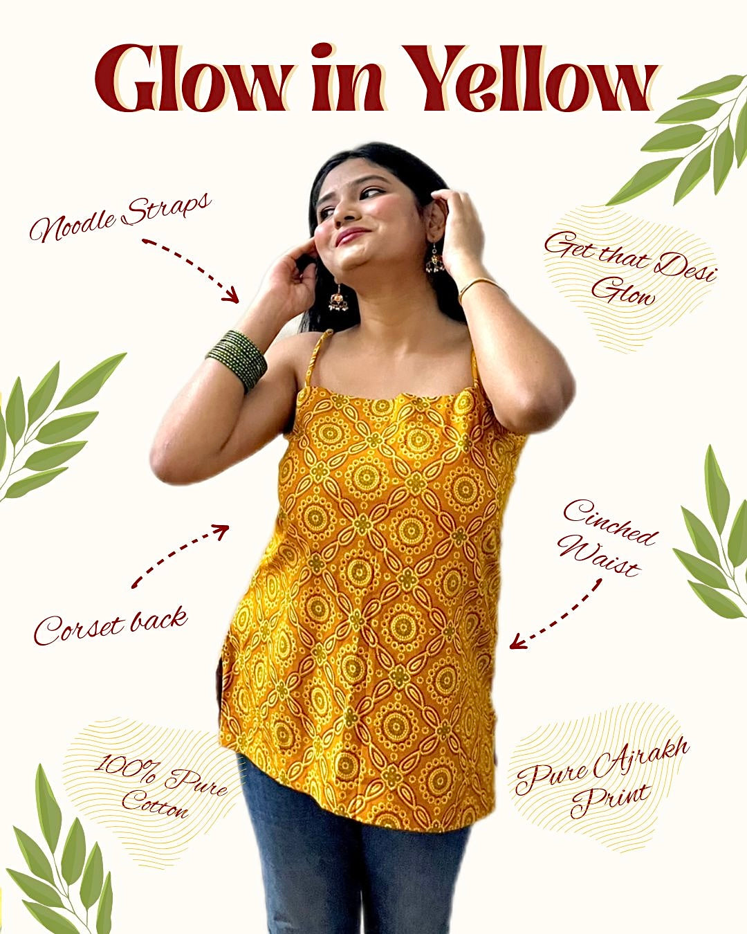 Yellow noodle strap kurti