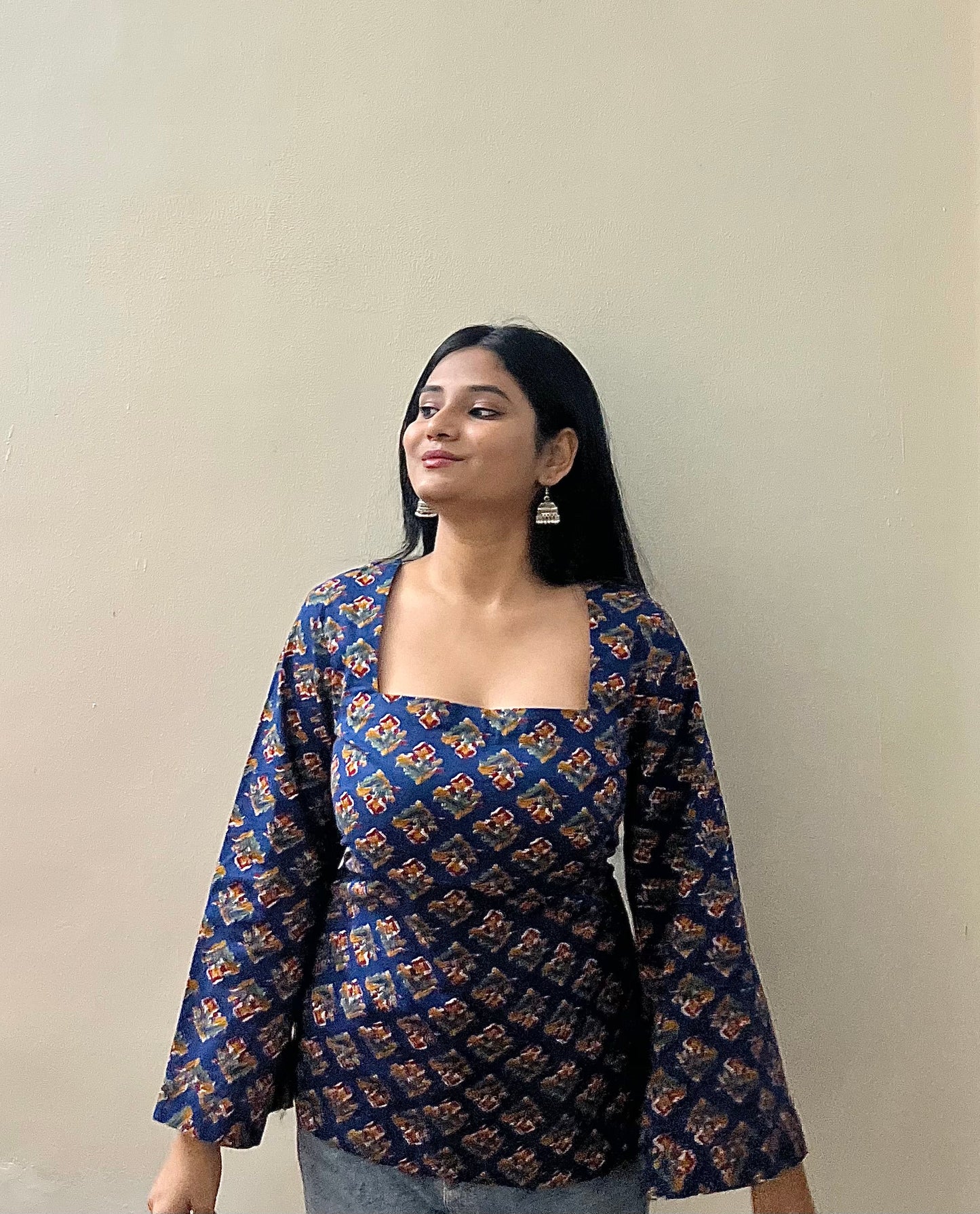 Royal blue square neck kurti