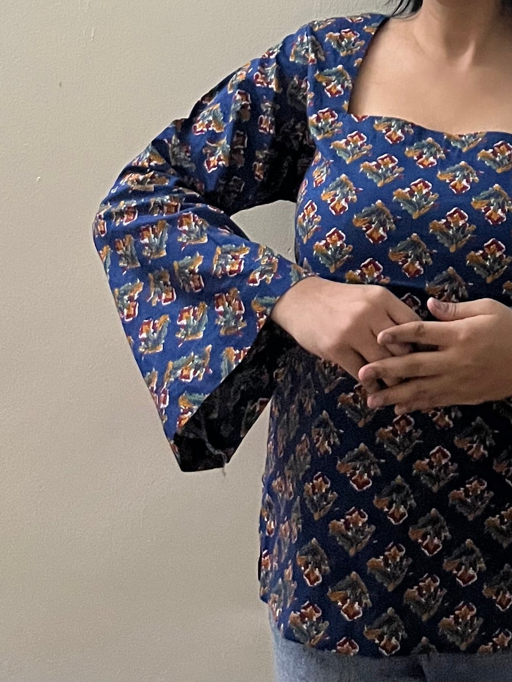Royal blue square neck kurti