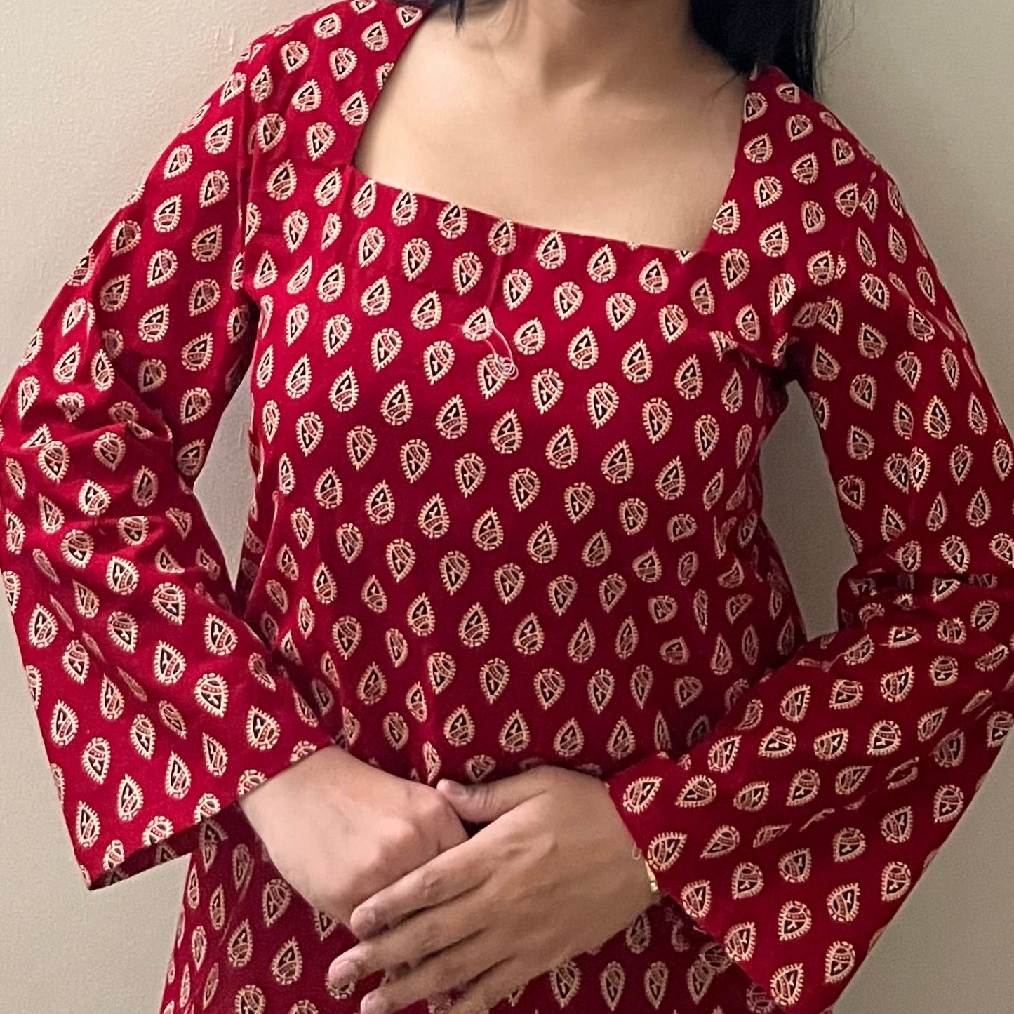 Red Square neck kurti