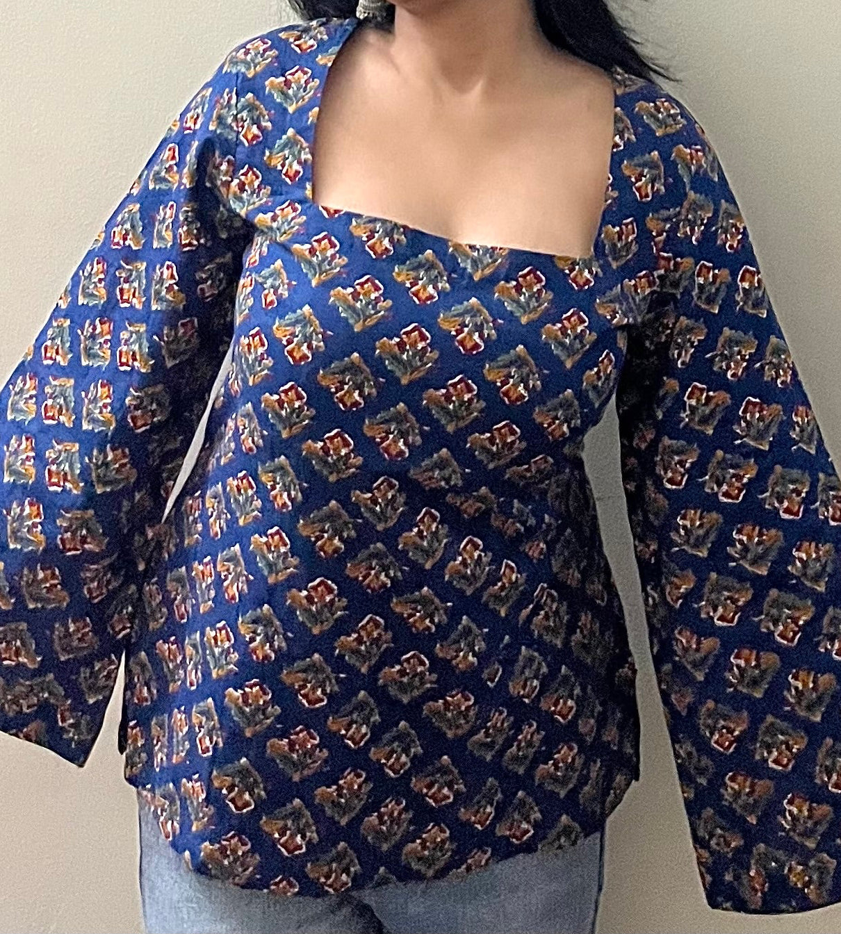 Royal blue square neck kurti