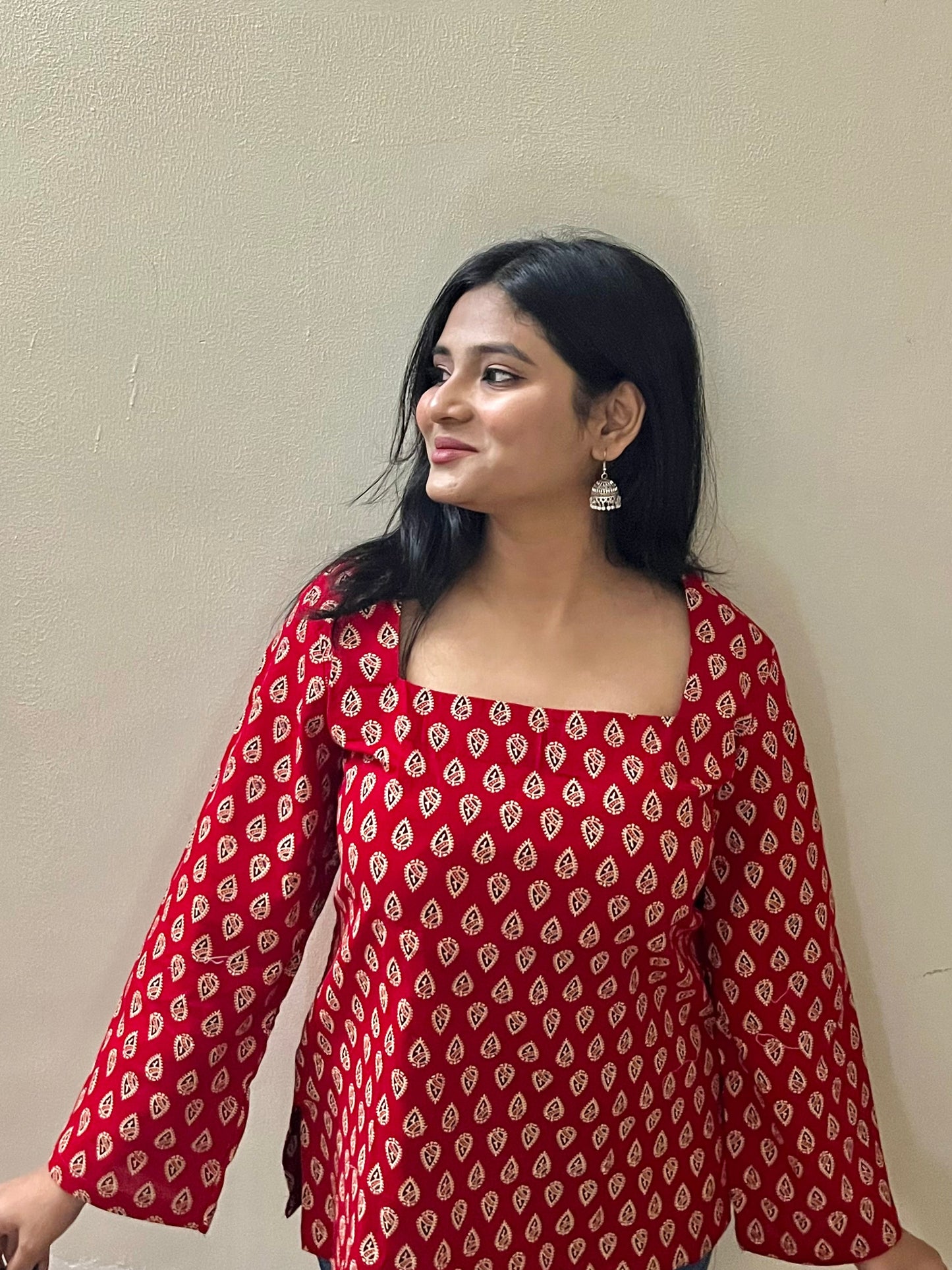Red Square neck kurti