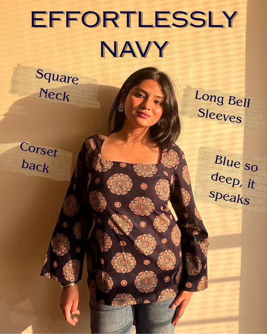 Navy blue square neck kurti