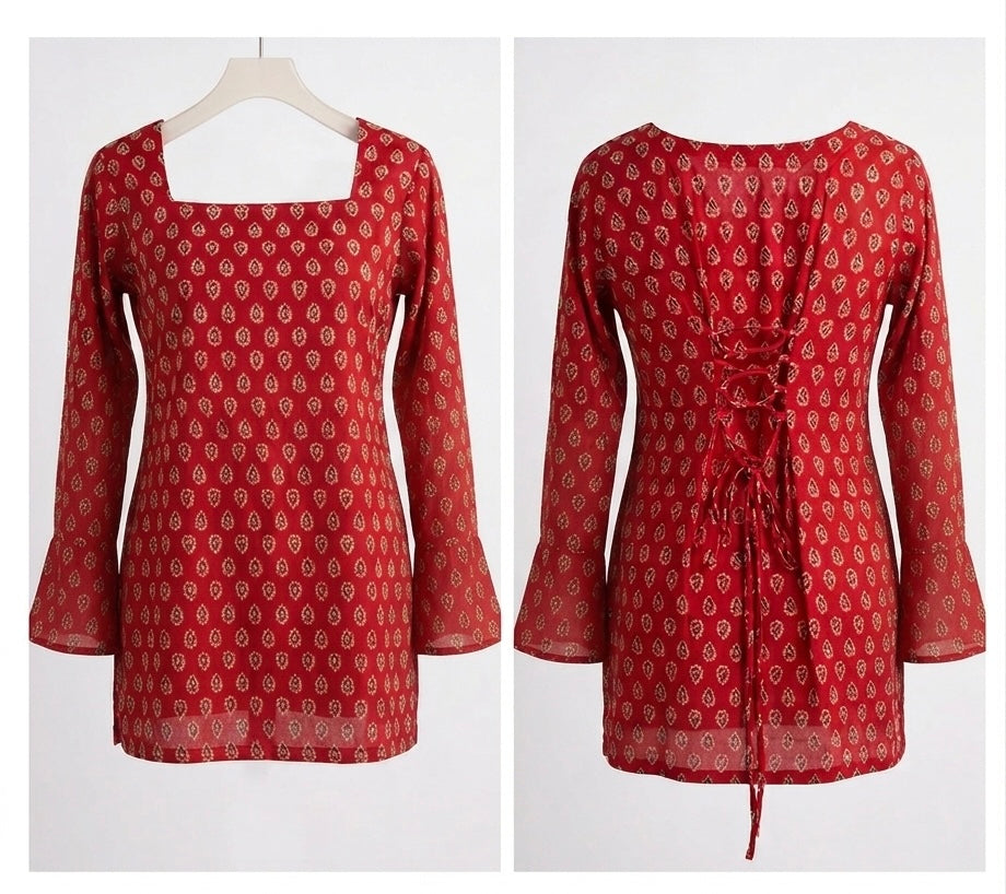 Red Square neck kurti