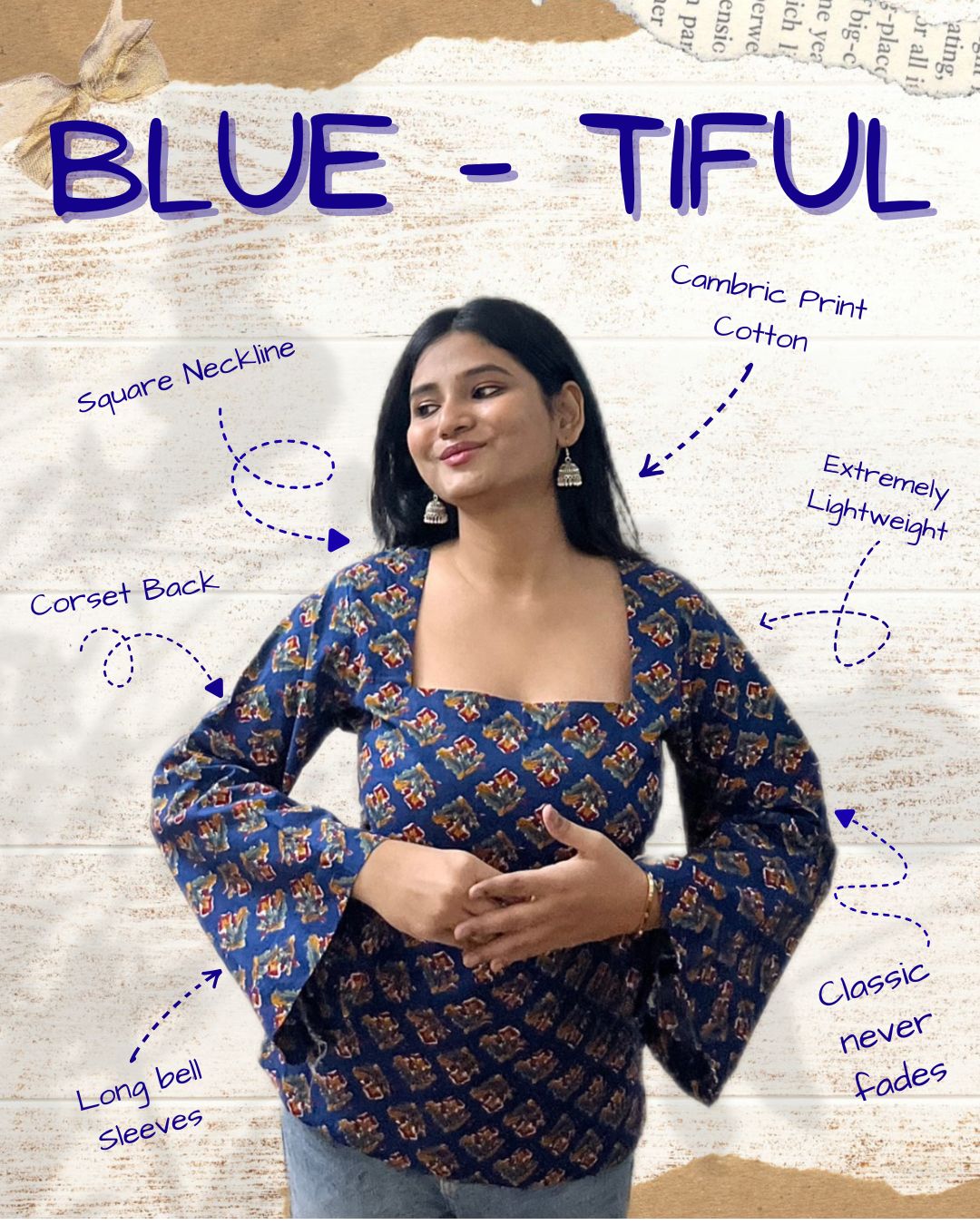 Royal blue square neck kurti