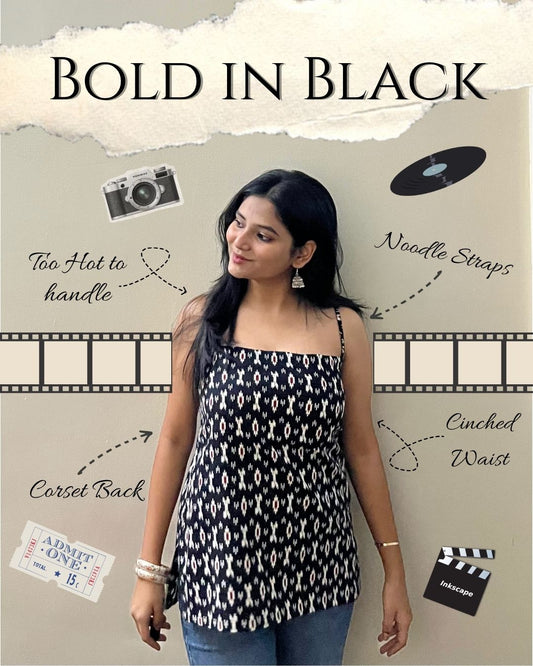 Black noodle strap kurti