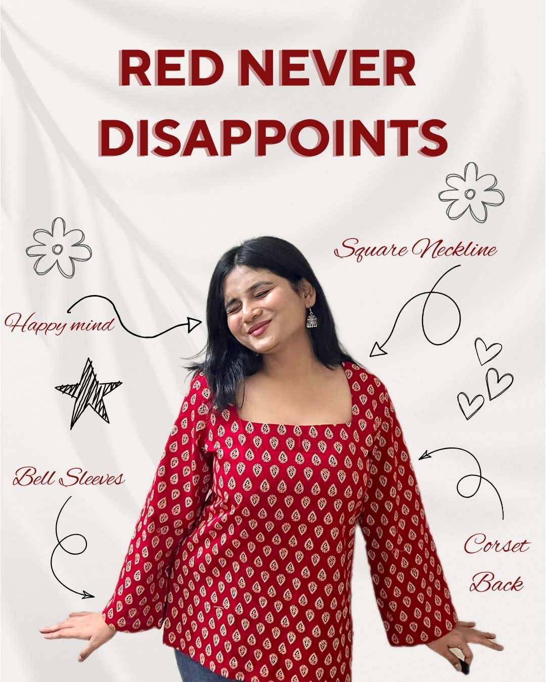 Red Square neck kurti
